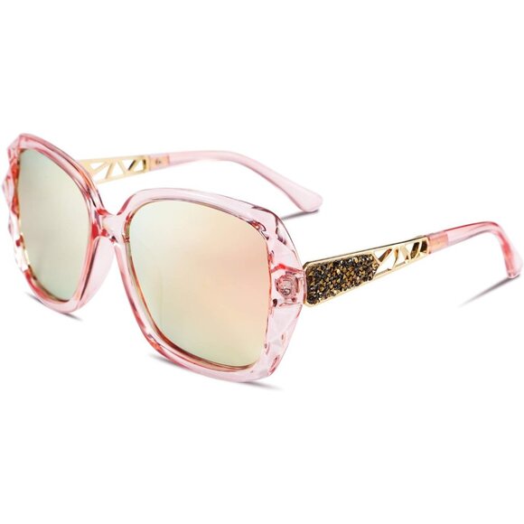 Women's Pink Crystal Square Sunglasses Sparkling Composite Shiny Frame Design - Picture 1 of 15